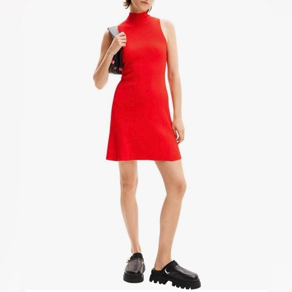 Anthropologie | NWT! | Red Ribbed Knit Sleeveless Turtleneck Dress - Picture 1 of 7